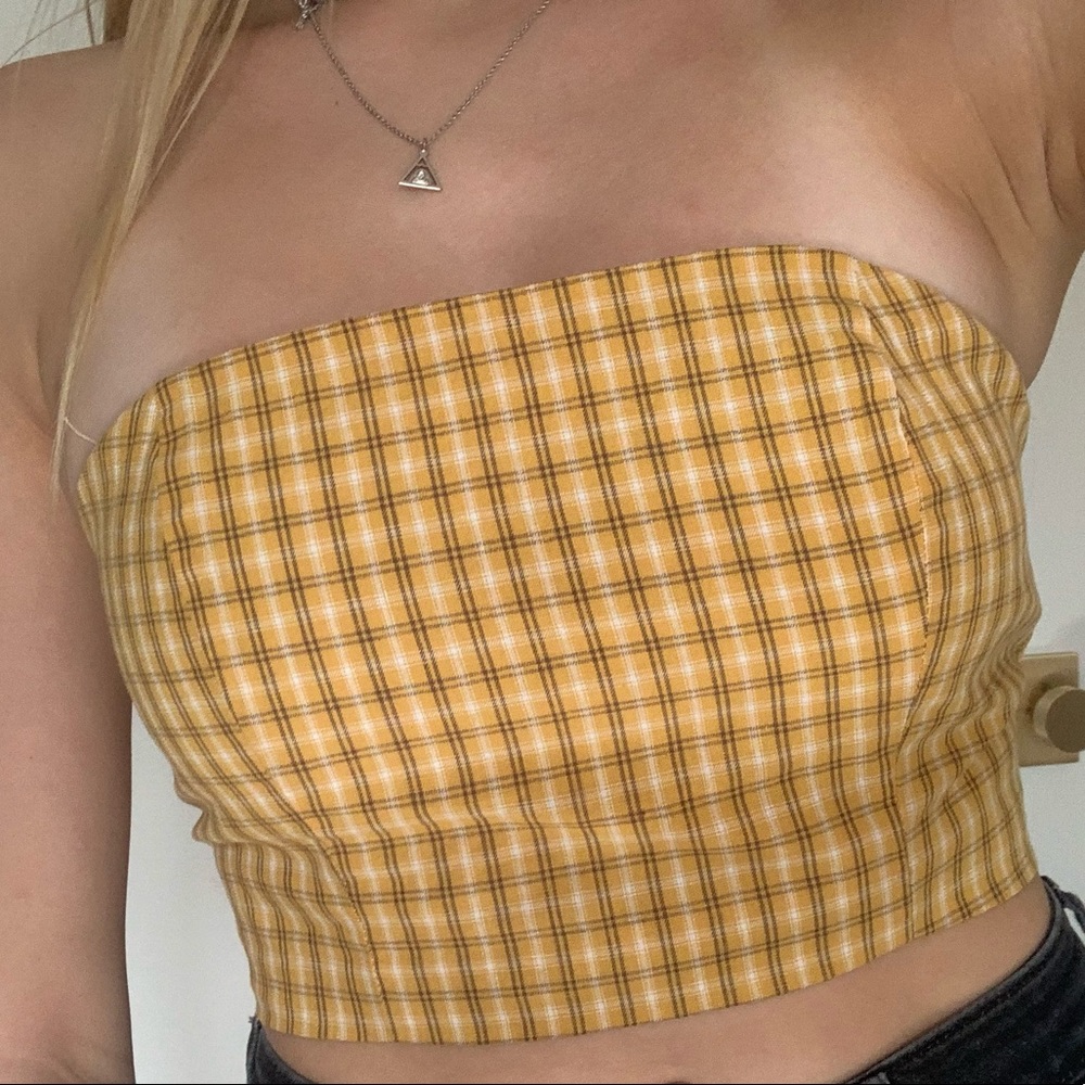 Plaid Yellow Strapless Crop Top